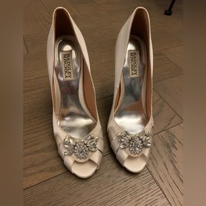 off-white satin open toe pump